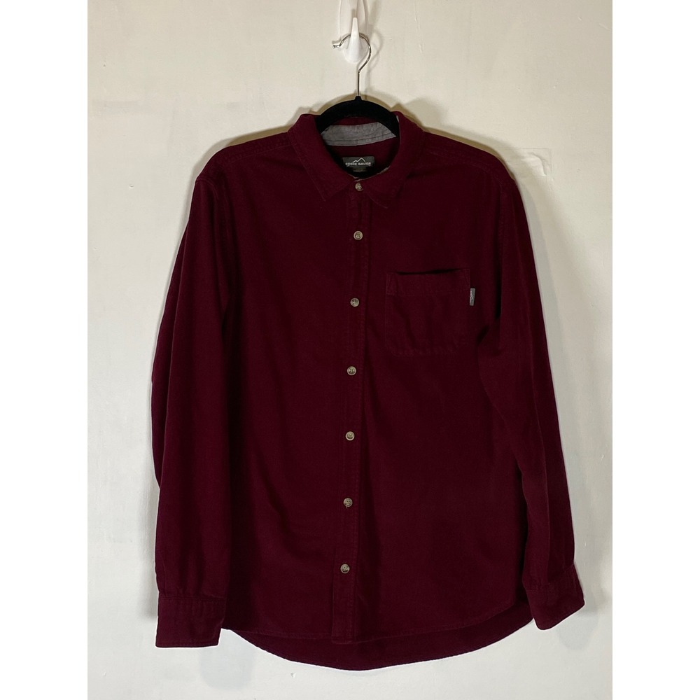 Eddie‎ Bauer Maroon Chamois Shirt XL 100% Cotton Long Sleeve Button Up